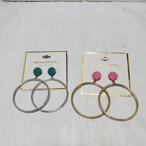 2 Pairs Nordstrom spring street Double Hoop Drop Earrings in gold and silver - Picture 4 of 8